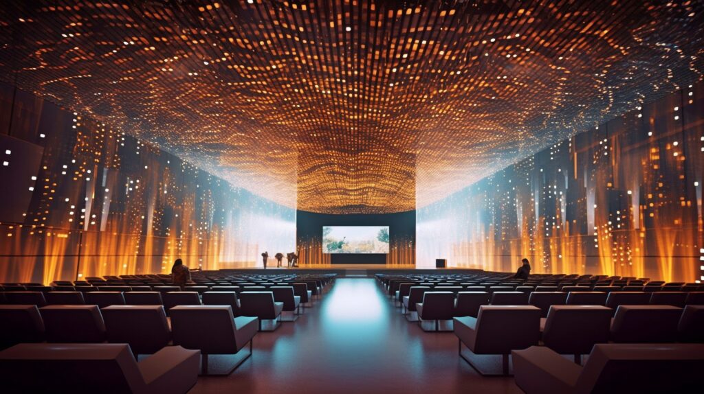 Projected-image auditorium Generative AI, Neural Network Architecture, and Artificial Intelligence Slideshow